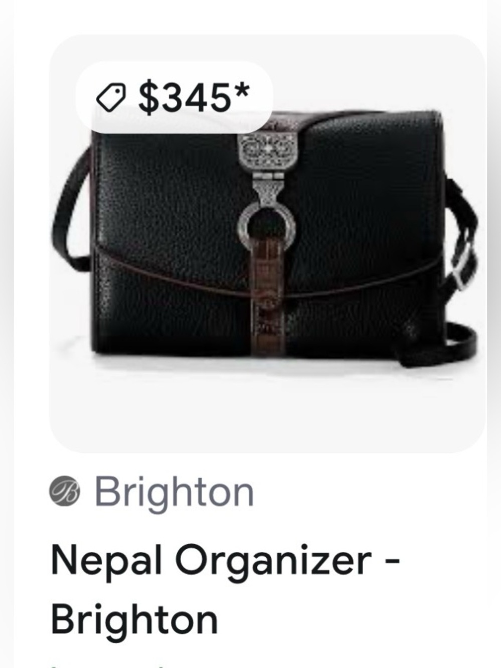 Brighton Black Leather Messenger with Brown Trim and Ring Hardware